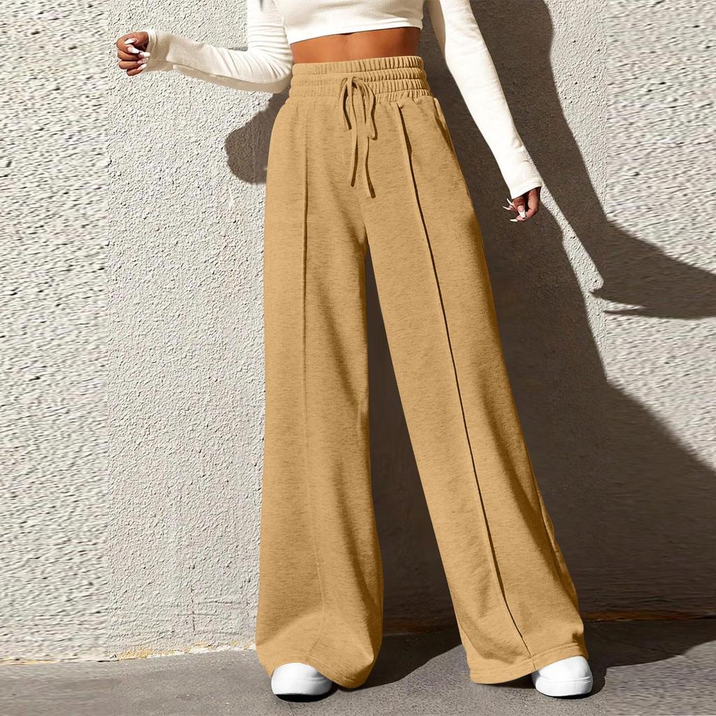 Women's Fashion Solid Colour Drawstring High Waist Wide Leg Pants Casual Sweatpants