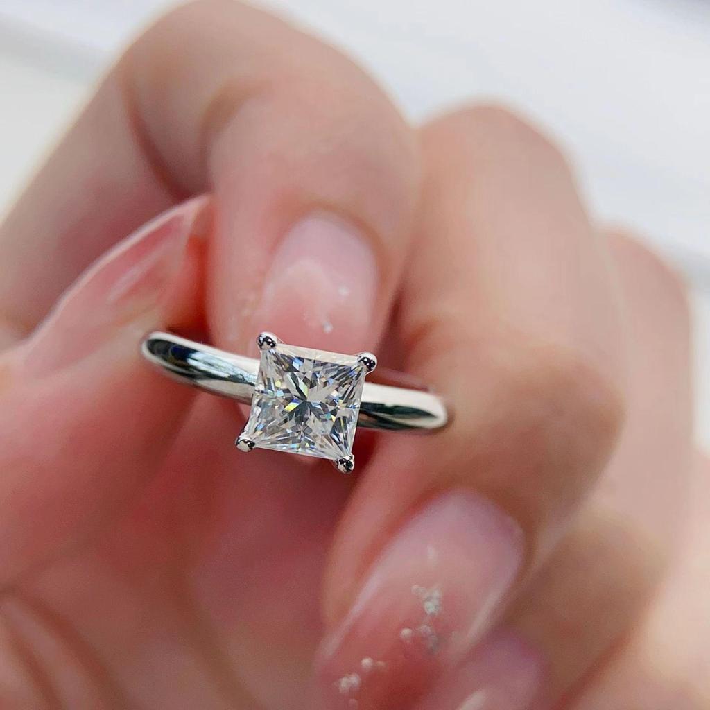 Minimalist Square Zircon Diamond Wedding Ring for Women - Elegant Princess Style Jewelry