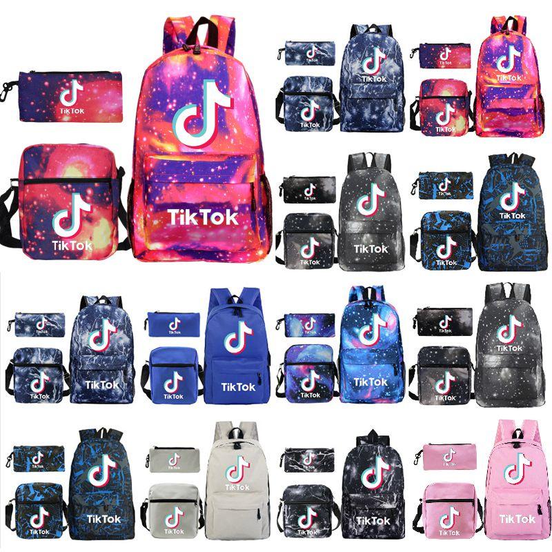 3pcsset Tok Tik Blue Galaxy Backpack Schoolbag Shoulderbag Pencilbag Kids Women