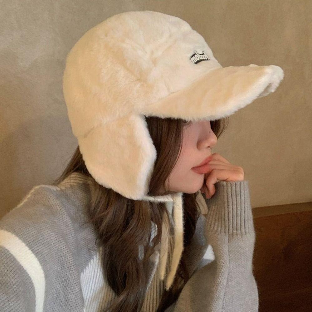 Autumn Winter Women's Pilot Hat Letter Ear Protection Hat Fashion Plush Baseball Cap Girls
