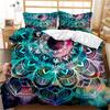 Bohemian Mandala Nevresim Takımı İkiz Kraliçe Kral Tam Boy, Mavi Boho Şık Mikrofiber Yatak Takımı Erkek, Kız, Çocuk ve Gençler İçin