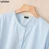 VONDA Summer Women Short Sleeve Lace Hem Casual Ruffled T-shirts Tops Blouse