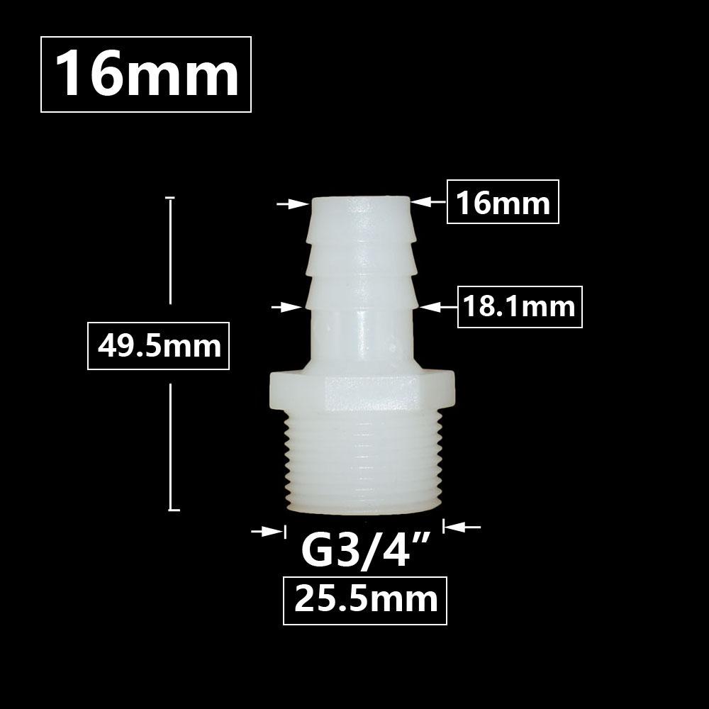3/4 Inch Male Thread To  6/8/10/12/14/16mm Hose Connector Barb Plastic Hose Fittings Irrigation System Pipe Coupler