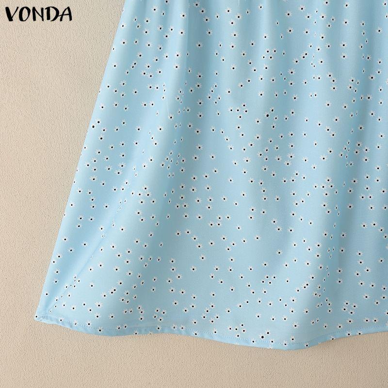 VONDA Summer Women Casual Square Collar Short Sleeve Polka Dots Blouse