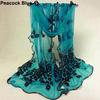 Women Fashion Peacock Flower Embroidered Lace Scarf Long Soft Wrap Shawl Stole