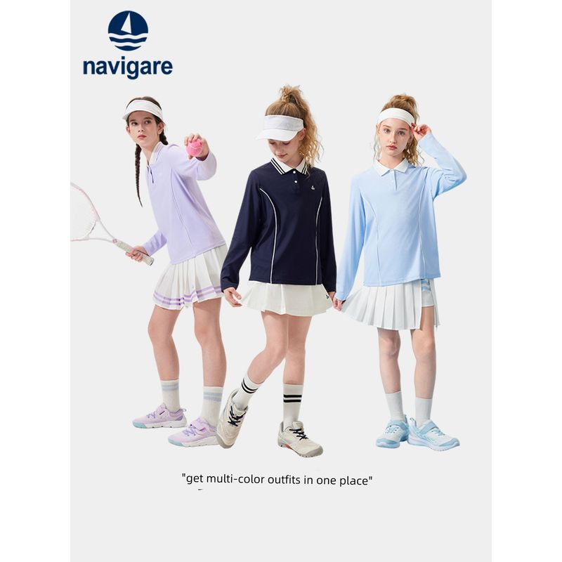 Navigare Italian Small Sailboat Kidsren's Polo Shirt 2026 Spring New Girls' Long-Sleeved Sports Top