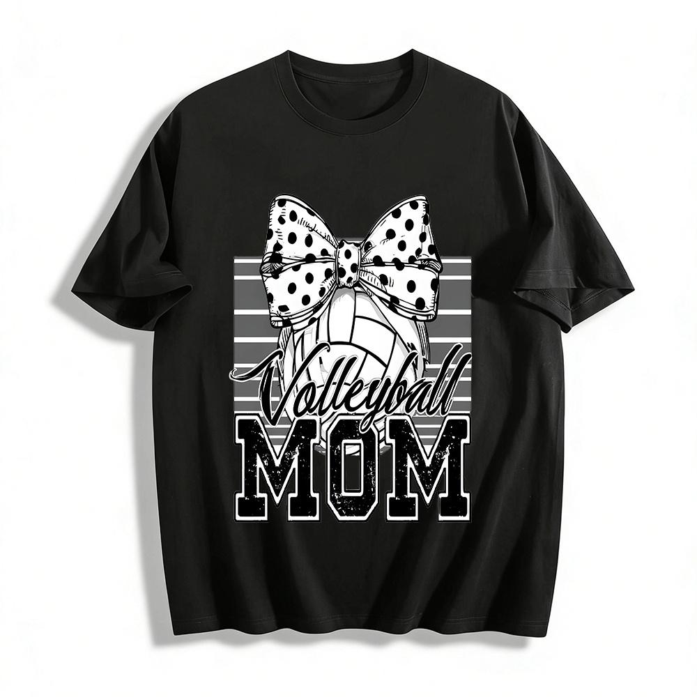 

Vintage Polka Dot Bow Volleyball Mom Graphic Casual Top Pure cotton T-shirt XXS