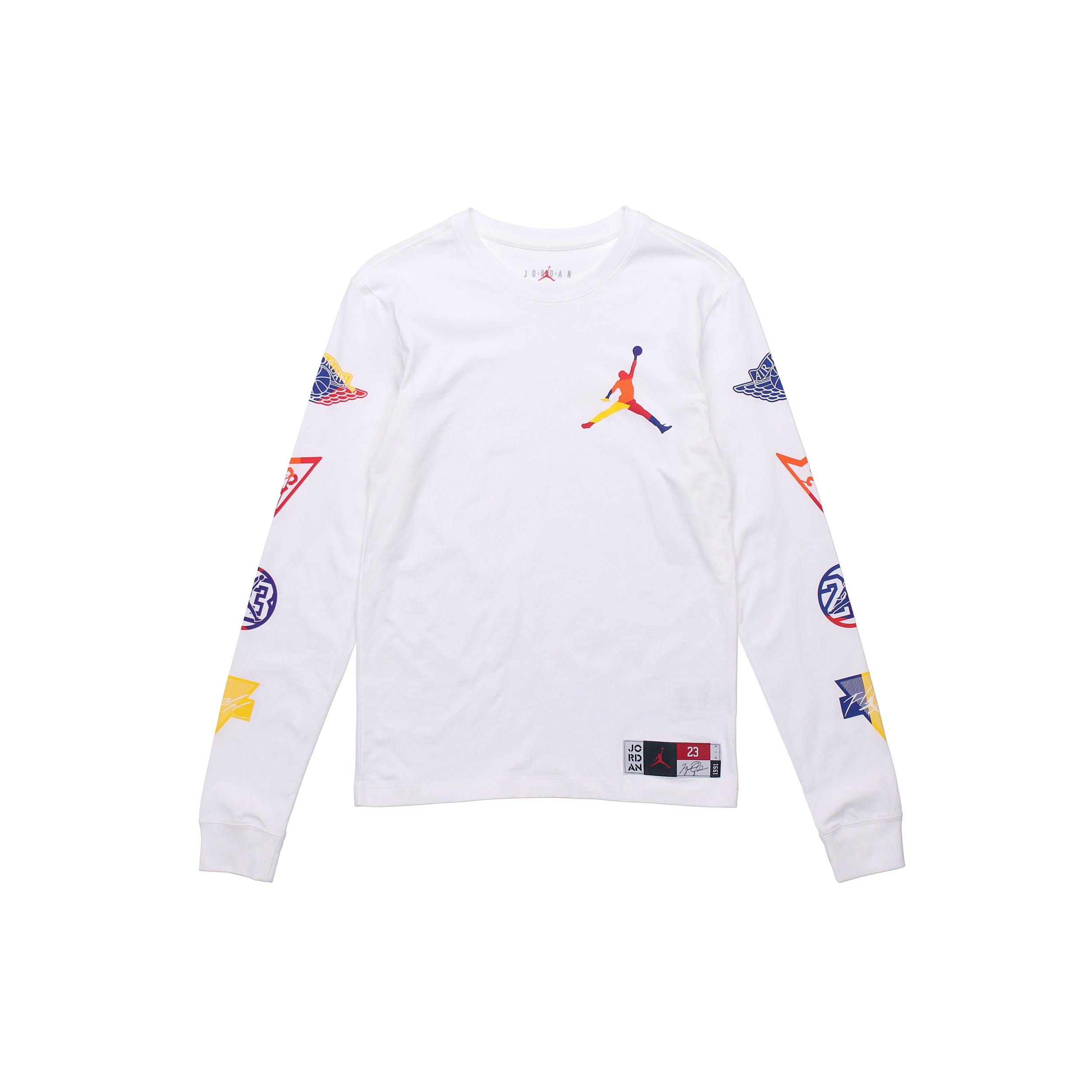 Men s Air Jordan Logo Printing Round Neck Pullover Long Sleeves White DA6763-100 XXXL