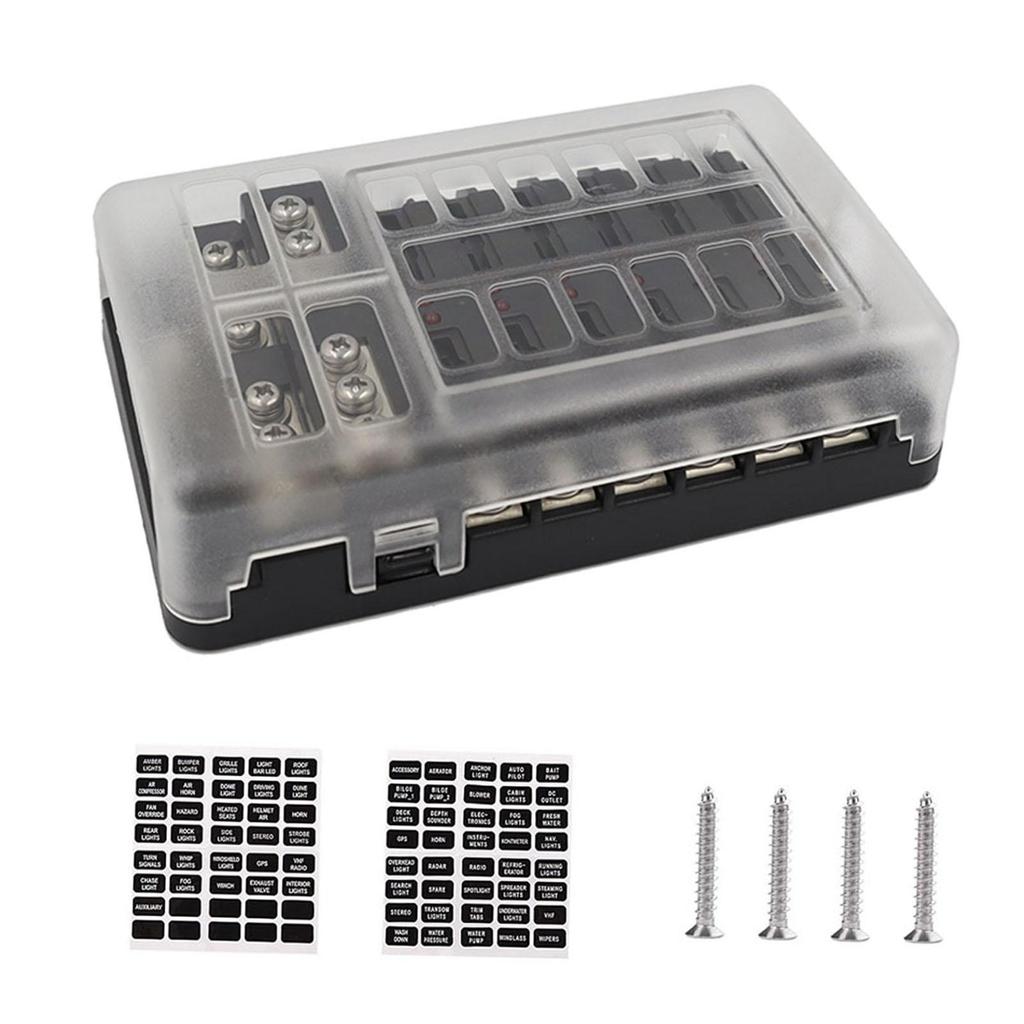 12 Circuit Fuse Block, Fuse Box Fit for Marine Automotive Car Vehicle