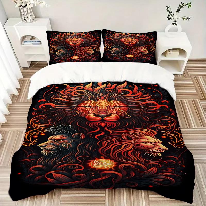 3pcs Lion Headgear Duvet Cover Set, 1 Duvet Cover + 2 Pillowcases (No Insert), High-Definition Print, Home & Dorm Yy251123040