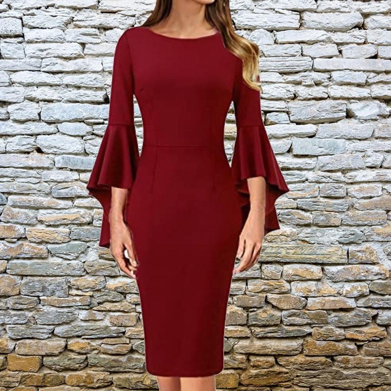 European and American Spring and Autumn New Dress Dress Sexy Slim Lotus Leaf Sleeve Hip Dress