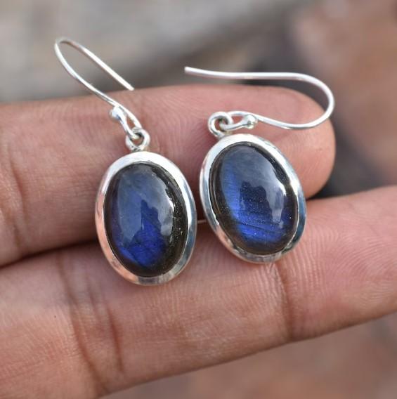 Labradorit-Ohrring, 925er-Sterlingsilber, hochwertiger Edelstein-Schmuck, handgefertigt, brandneuer Ohrring, Geschenk für Mutter, Labradorit-Schmuck