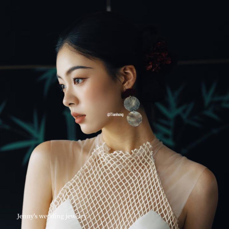Handmade Chinese-Style Bridal Earrings: Ancient-Inspired Studs for Weddings & Photography