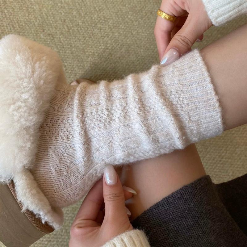 Thickened Socks Wool Socks Thick Needle Solid Color Twist Medium Tube Socks Socks Thermal Stockings Stacking Socks