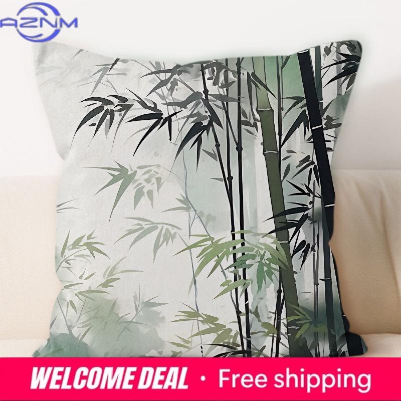 Traditional Chinese Ink and Bamboo Pillowcase Suitable for Home Sofa Decoration Living Room Dormitory