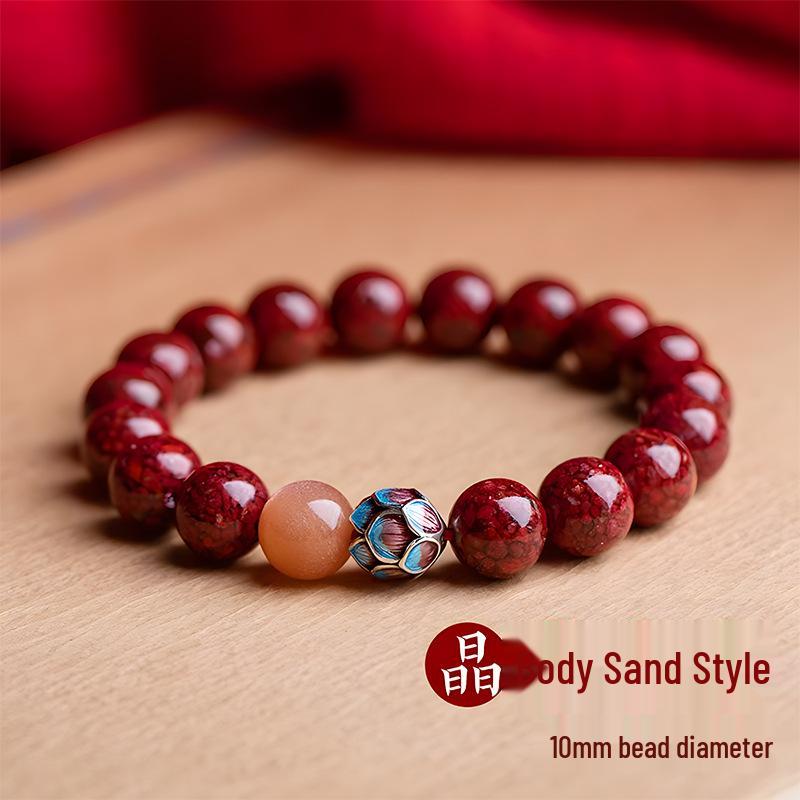 Přírodní surový rumělkový lotosový náramek na očištění mysli v fialových, zlatých a červených tónech