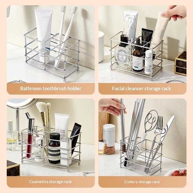 Sleek Finish Stainless Steel Toothbrush Holder Modern Shaving Equipment Storage Rack for Bathroom Decor Organization серебряный