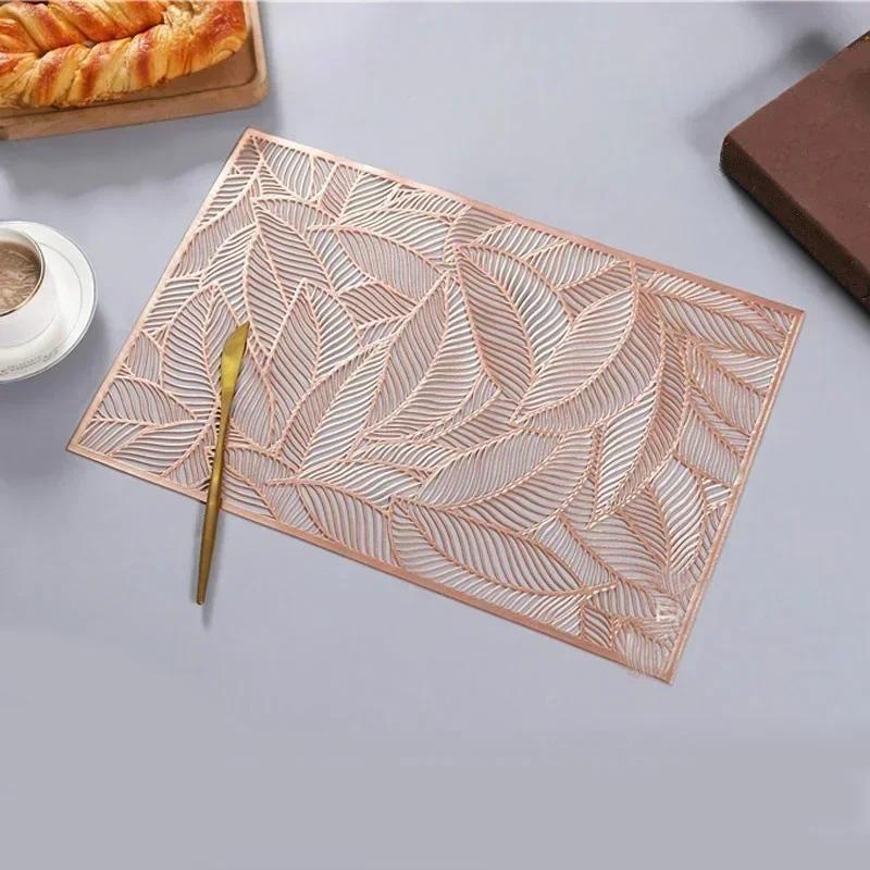 

Table Decoration Supplies Leaf Pattern Rectangular Hollow Placemats Placemats PVC Cup Coffee Table Mats Kitchen Home Decoration L