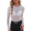 Women's Mesh Top Mesh Sheer Lace Semi-turtleneck Ruffled See-through Shirt