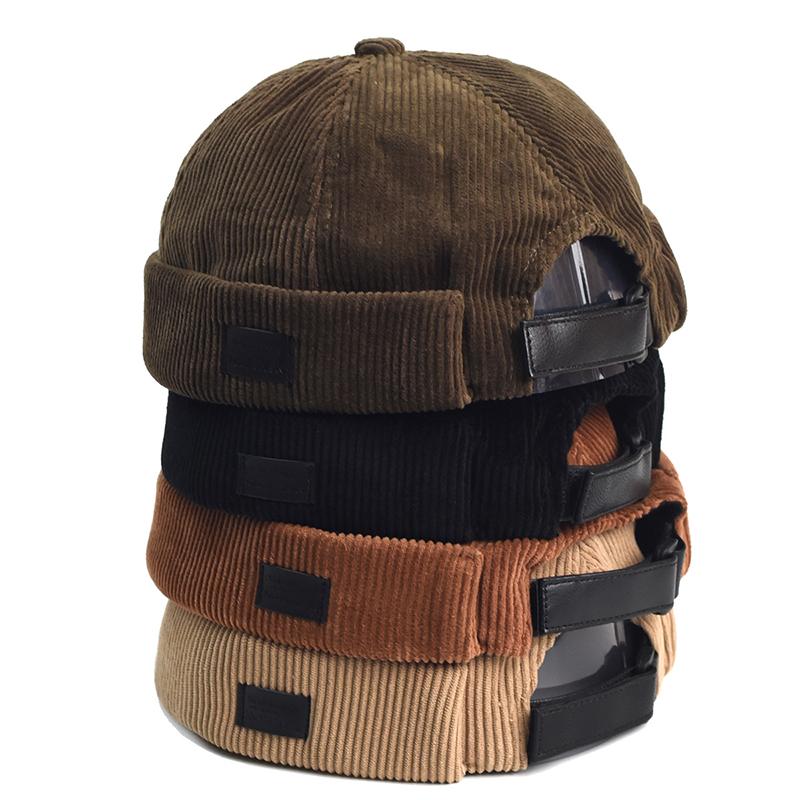 New Corduroy Docker Cap Without Visor Thickening Vintage Winter Autumn Brimless Caps Dome Beanie Hat Men Women Retro Street Hats