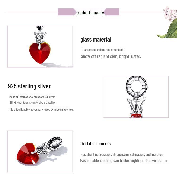Silver Ziyun Retro Crown Love Pendant in Sterling Silver - Queen Style Fashion DIY Beaded Accessory (Model: SCC2247)