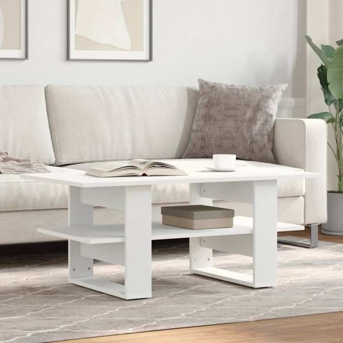 VidaXL Table basse blanc 102x55x42 cm bois d'ingénierie, table latérale, table de salon, table d'accent, bout de canapé, 823261