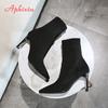 Fashion Aphixta Black Knitting Elastic Women Socks Boots Shoes Elegant Metal Thin High Heel Pointed Toe Ankle Boots for Women