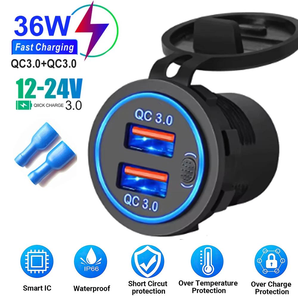 

PD QC3.0 Быстрая Зарядка для Телефона Розетка Двойные USB Порты Водонепроницаемая со Светодиодным Сенсорным Переключателем Адаптер Питания Для Huawei IPhone Samsung