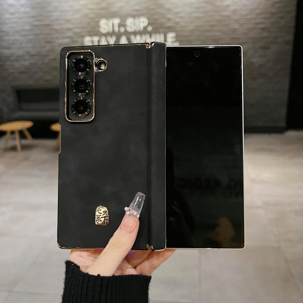 Applicable to Samsung w11 mobile phone case, double central axis magnetic attraction  zfold1 new sheepskin w11 electroplating anti-drop case