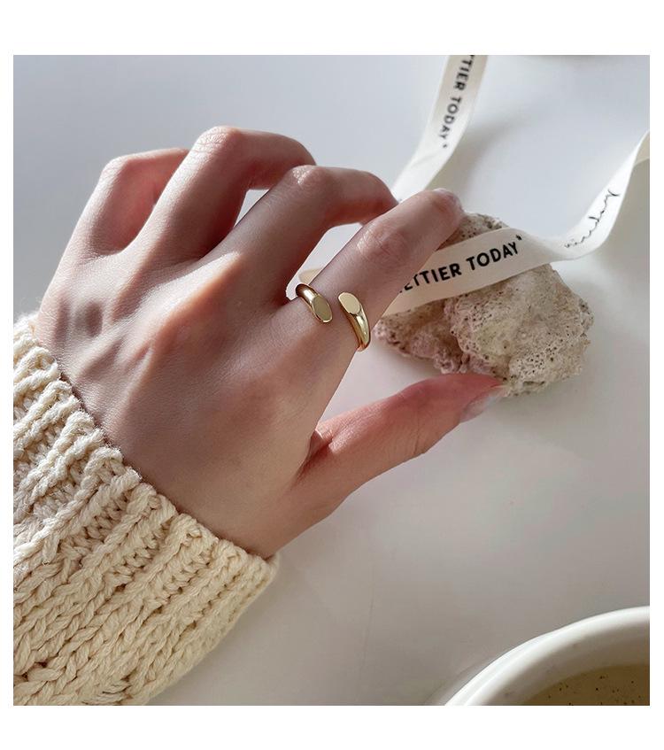 S925 Sterling Silver Women's Adjustable Color Block Wrap Ring - Cold Style, Korean Niche Design, Simple & Stylish