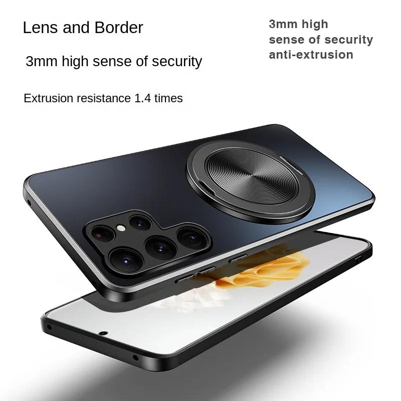 Magnetic Stand Magsafe Case for Samsung Galaxy S24 S23 S22 Ultra Plus Shockproof Hard Matte Ring Holder 360°Rotating Kickstand Protective Back Cover