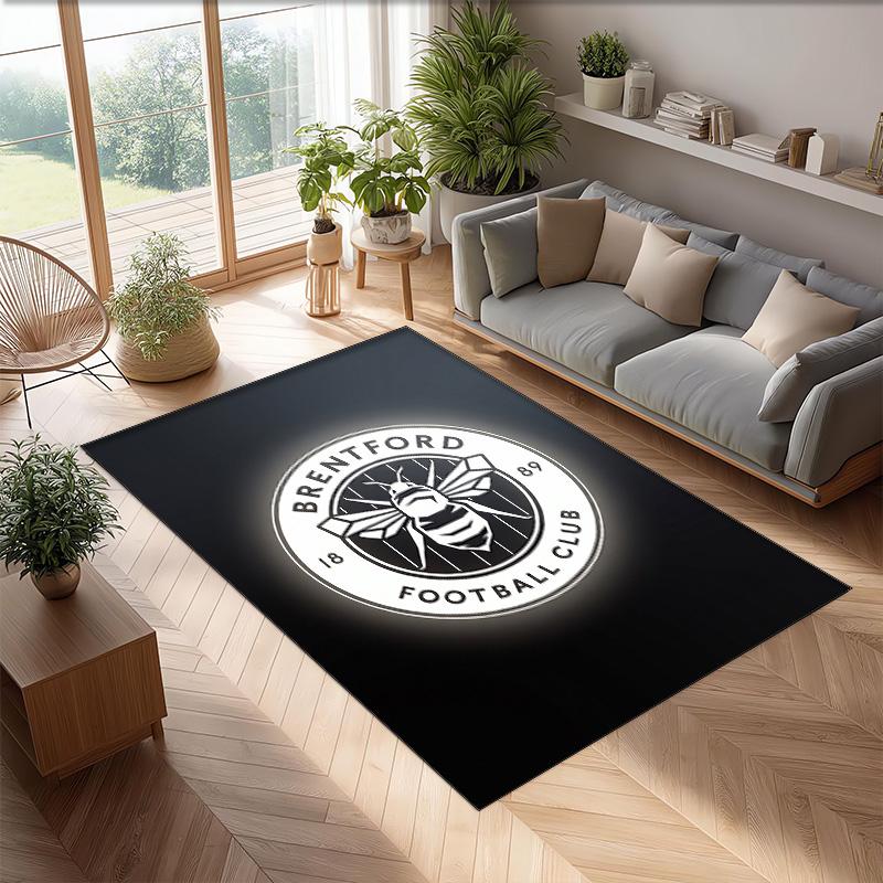 Brentford Football Print Crystal Velvet Rug, Comfortable Water Absorbent Non Slip Indoor Floor Carpet