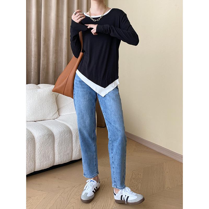 

Футболка Sinan из двух частей, свободного кроя, контрастного цвета: Осенне-зимний повседневный дизайн с круглым вырезом (SN3909) One Size чёрный