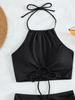European & American Women’s Hot Spring Conservative Solid Color Backless Bikini Swimsuit