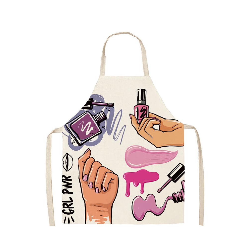 1PC Popular Nail Polish Lipstick Printing Linen Sleeveless Anti-fouling and Oil-proof Apron Fashionable Women's Apron Nail Salon