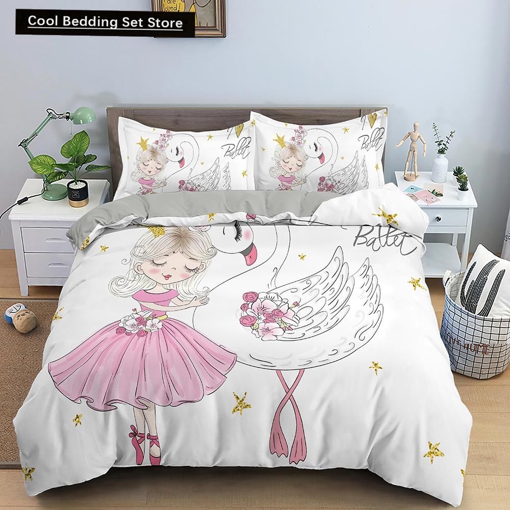Dancing Girl Duvet Cover Ballet Girls Bedding Set Home Textile Bedclothes Soft Girly Comforter Cover Queen/King Size for Kids