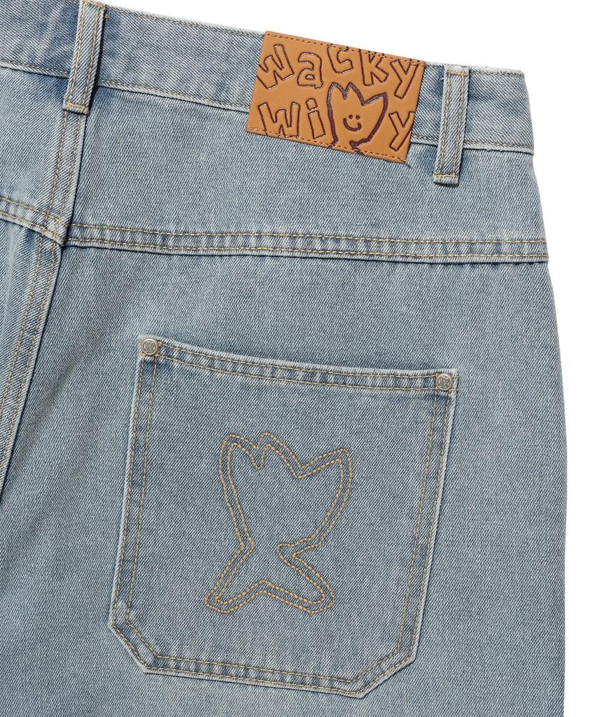 WACKY WILLY Double Knee Denim Shorts Blue