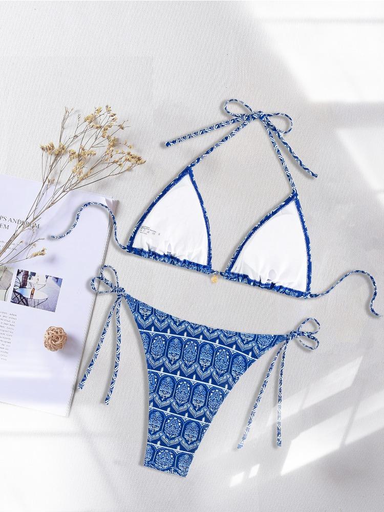 Printed Tie Side Sexy Two Piece Bikini Swimsuit Elegant Fashion For Beach Vacation