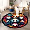 Colorful Panda Round Rug Flannel Soft Floor Mat for Kids Room Nursery Decor Animal Theme Carpet Play Area Non Slip Washable