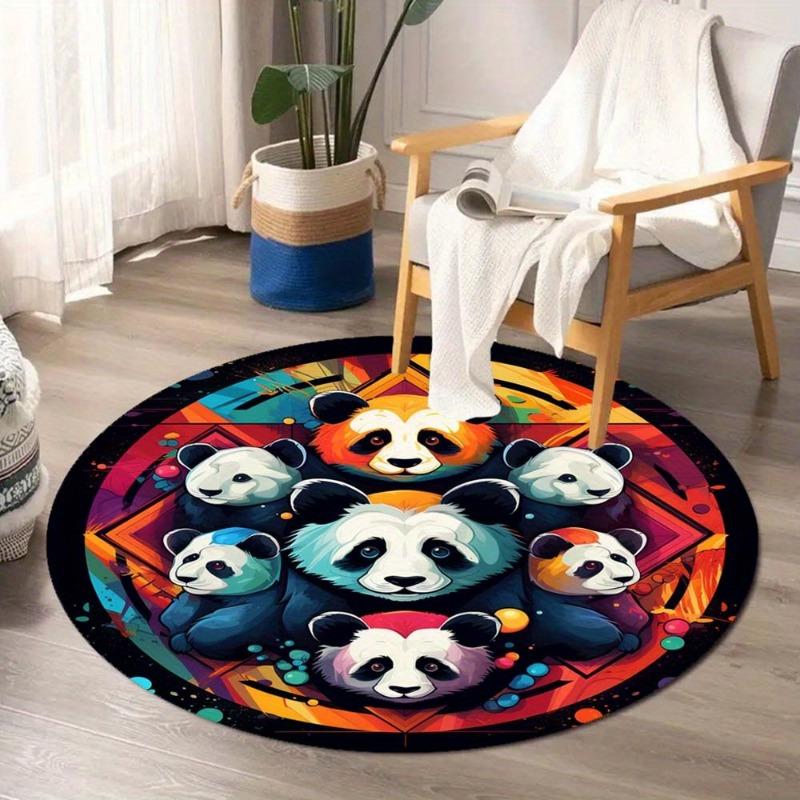 Colorful Panda Round Rug Flannel Soft Floor Mat for Kids Room Nursery Decor Animal Theme Carpet Play Area Non Slip Washable