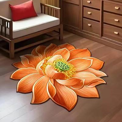 3D Lotus Floor Mat Realistic Flower Living Room Rug Lotus Flower Shape Anti-Slip Area Rug for Kitchen Bedroom Bathroom Playroom