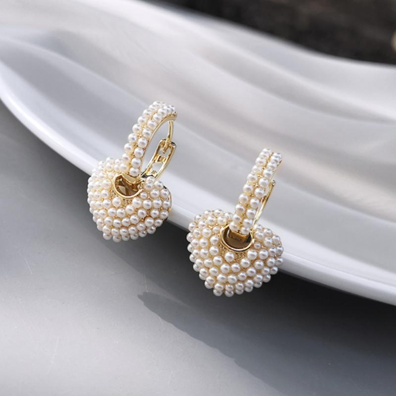 Новый модный дизайн Серьги-сердечки с жемчугом, персиковые сердечки, любовь, высококачественные, французский стиль, для женщин