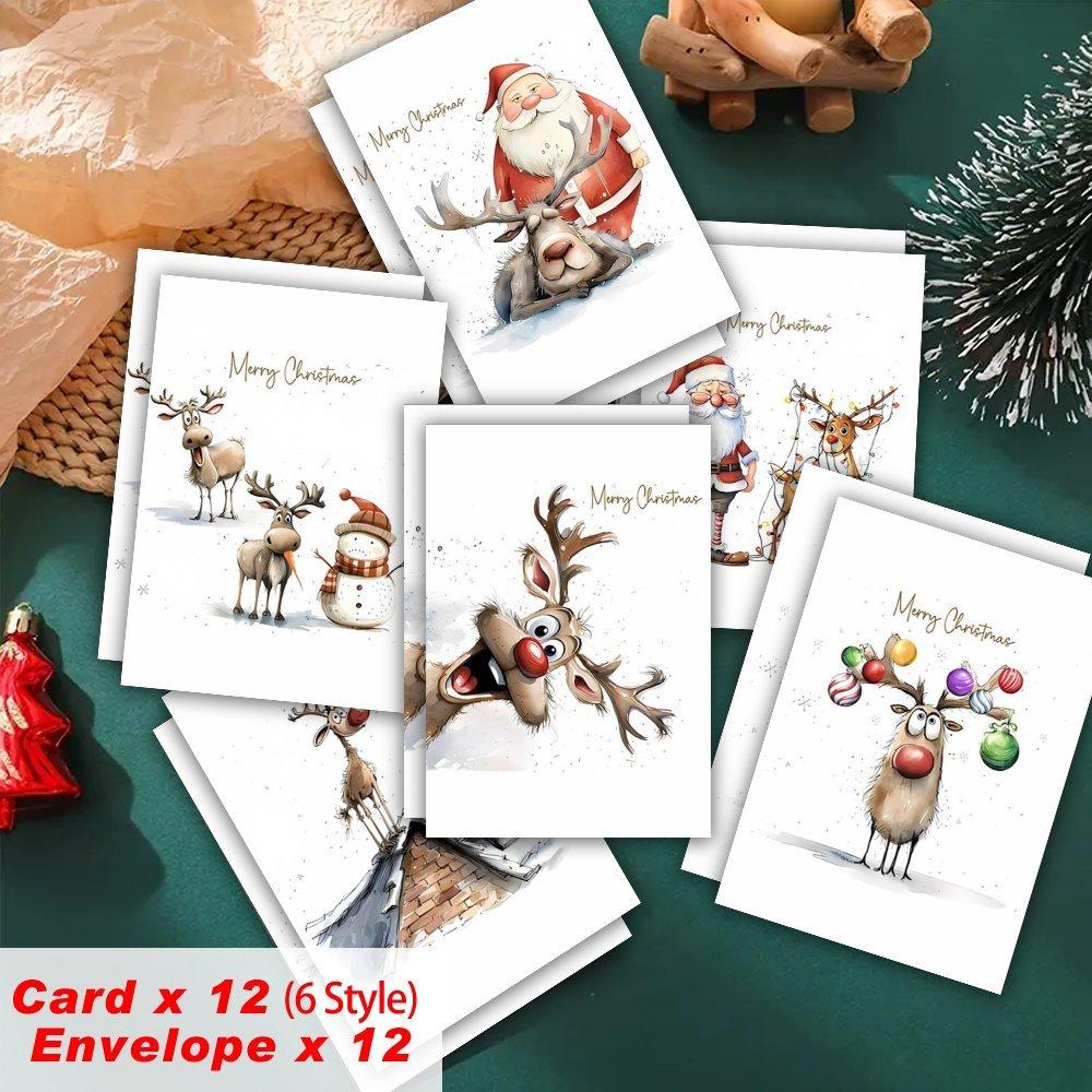 12-Pack Christmas Greeting Cards with Envelopes - Blank Inside for Personal Messages - Suitable for New Year, Congratulations, and Thank You Occasions