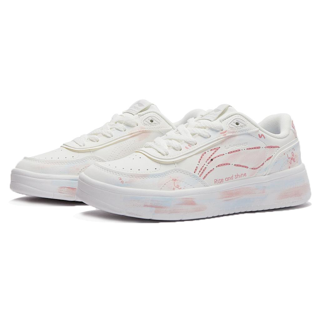 Li Ning Sourdough Slip Resistant Abrasion Resistant Low Top Skateboard Shoes Women's Pink Blue AGCU112-6(Team15-)