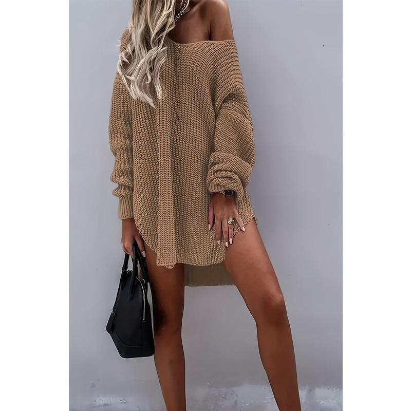 Women's Autumn and Winter Plus Size Slouchy V-Neck Knit Sweater
