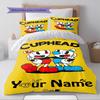 Name Custom Cuphead Game Pattern Bedding Set Quilt Cover Pillowcase Home Decor Gift (1 * duvet cover + 2 * pillowcase, without core)