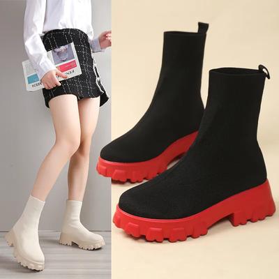 Women Classics Autumn Winter Socks Shoes Thick-soled Casual Knitted Slip-On Short Boots Plus Size Botas
