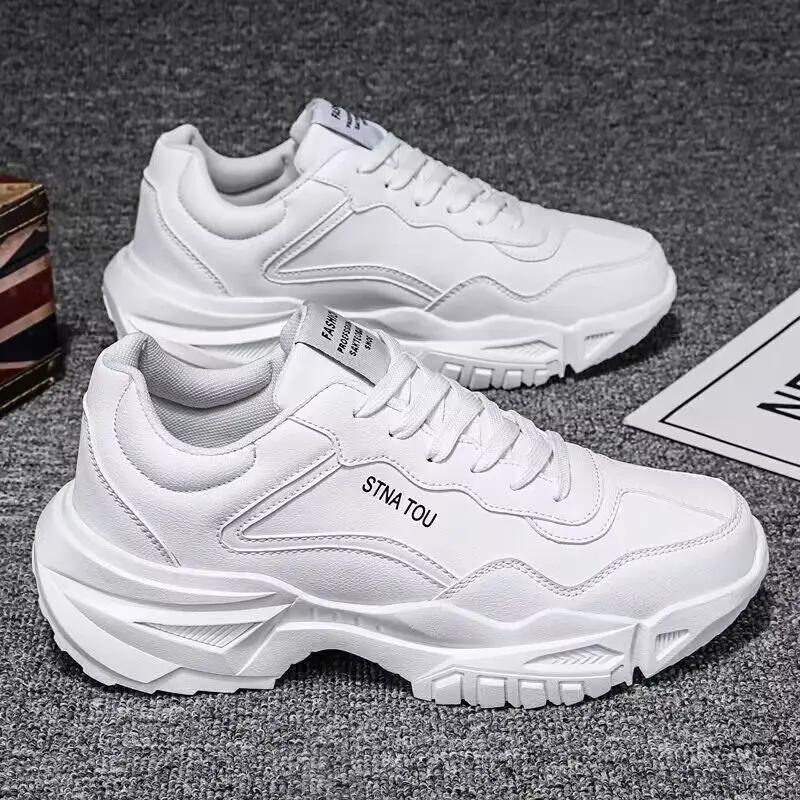 2025 Mans Spring Autumn Breathable White Sneakers Fashionable Versatile Lace-up Athleisure Shoes Comfortable for Walking/Gym