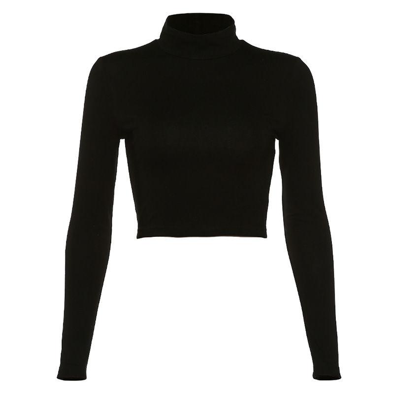 Halfhoge hals, sexy rugloze strapping, top met lange mouwen, hoge taille, sexy, veelzijdig vest M black
