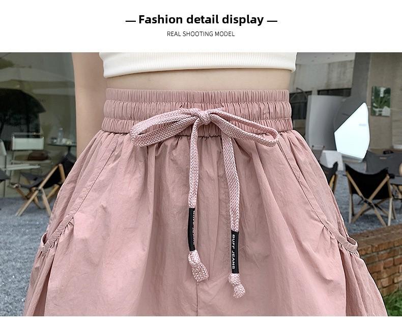 Women's 2025 Summer Pink Casual High-Waist A-Line Loose Wide-Leg Shorts